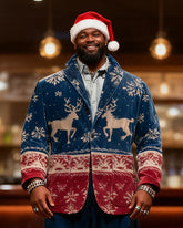Big & Tall Men's Christmas Vintage Blue And Red Elk Print Suit